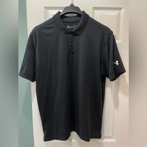 Under Armour Polo Shirt Men’s Large Black Solid Loose Heatgear Short Sleeve